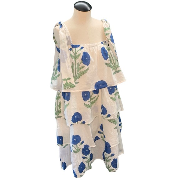 VICTORIA DUNN White & Blue Floral Midi Dress - Size S - Picture 1 of 8